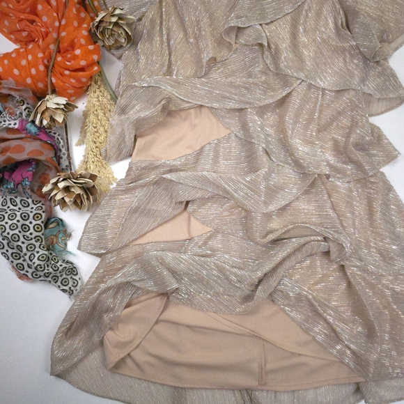 SLNY Shimmering Rose Gold Layered Dress Sz 12 - Picture 3 of 14